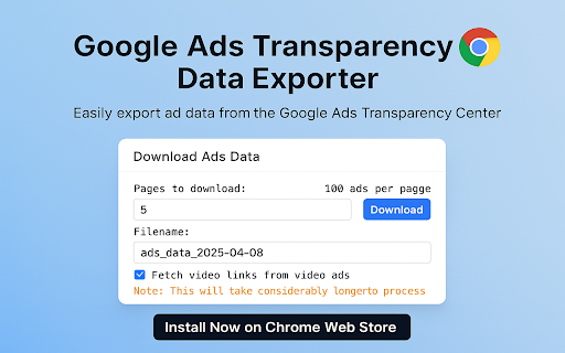 Google Ads Transparency Data Exporter :: Export, download and analyze Google Ads Transparency Center data with this privacy-focused tool for marketers and researchers.