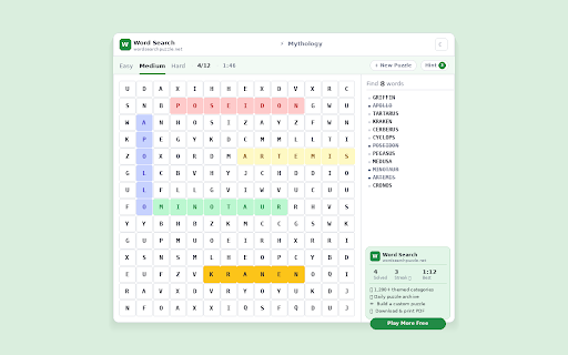 Word Search Puzzle - Daily Brain Game :: A fresh word search puzzle every time you open a new tab. 60+ themed categories, daily challenges, hints, and streaks.