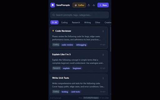 SavePrompts :: Save, organize, and instantly inject AI prompts into any website.