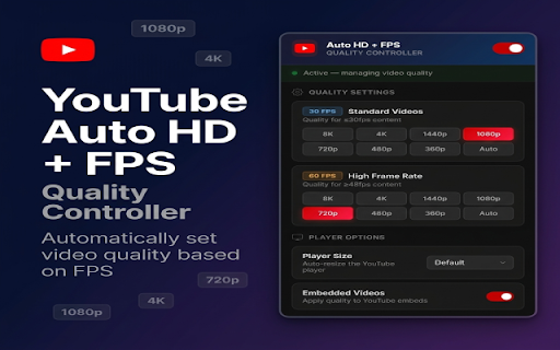 YouTube Auto HD + FPS — Quality Controller :: Automatically set YouTube video quality based on FPS. Choose separate quality for 30 FPS and 60 FPS videos.
