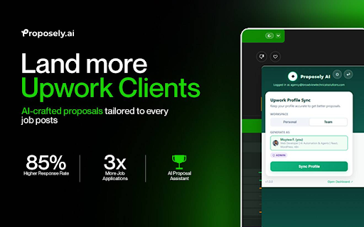 Proposely AI :: Generate winning Upwork proposals in seconds. Sync your profile and let AI do the heavy lifting.