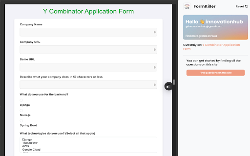 Vula's Form Killer :: Provides real-time answer suggestions for form fields to automate your form filling process.
