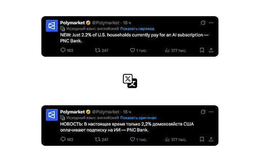 X Translator :: Автоматически переводит на русский только тексты постов, ответов и цитат в X.