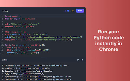 Python Playground :: Try Python Playground - a fast, easy and convenient Python compiler and editor that can be used in any tab as an online Python IDE.