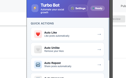 Social Media Turbo Bot :: Social Media turbo Bot auto clicker growbot for X. Auto likes, comment likes, follows, retweets & reposts