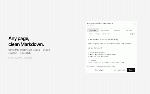 Markdown Converter :: Converts the active page's content into clean, copyable Markdown.