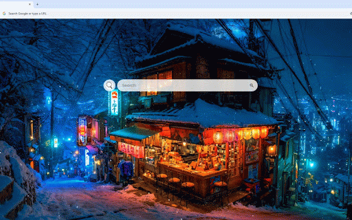Snowy Night Lofi City Live Wallpaper :: Cozy Japanese street shop glowing warmly in snowy night with lanterns and city view.