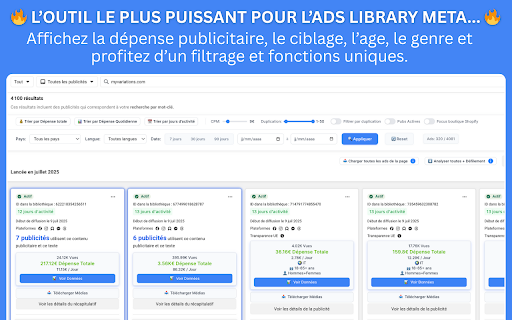 AdSpend Analyzer :: Extension avancée pour Meta Ads Library : Calcul des dépenses publicitaires, portée estimée, tri des annonces et bien plus...