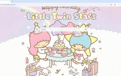 Little Twin Stars Happy Birthday Live Wallpaper :: Adorable Little Twin Stars Kiki and Lala celebrating with rainbow cake and magical gifts.