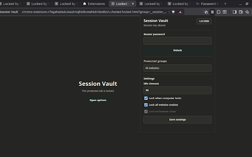 Session Vault :: Lock selected site sessions or all website cookies behind a local encrypted vault.