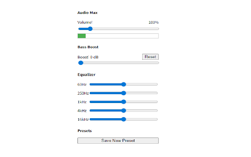 Audio Max :: Adjust volume up to 800% and toggle bass boost with persistent settings.