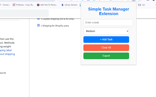 Simple Task Manager Extension :: A lightweight Chrome extension to manage your tasks with ease. Add, prioritize, export, and mark tasks as completed.