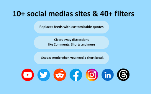 No Distract - Hide YouTube, Facebook, Reddit, Twitter Feeds :: Hide distractions on social media