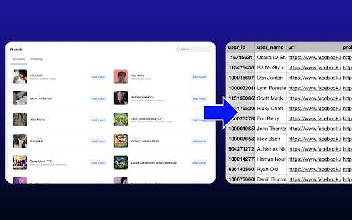 GetGrowthUp: Facebook Friends Extractor :: One click to scrape your friends and other's followers & followings, save friends to CSV/Excel/JSON file.