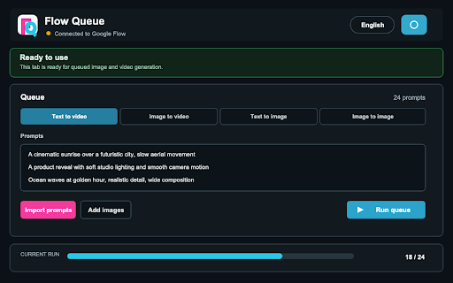 Flow Queue - Auto Veo & Nano Banana for Google Flow™ :: Automate Veo and Nano Banana image and video batches in Google Flow™.