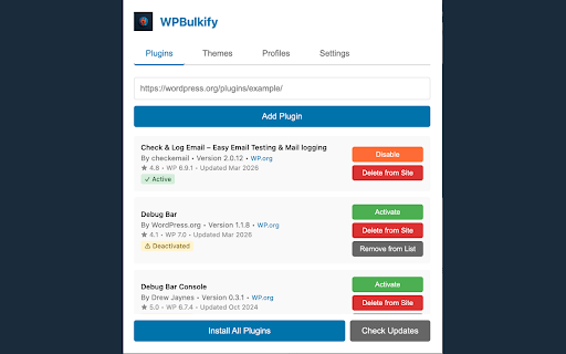 WPBulkify :: Bulk install plugins & themes, save reusable profiles, and launch instant WordPress Playground previews — all from your browser.