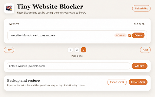 Tiny Website Blocker :: Blocks websites you choose.