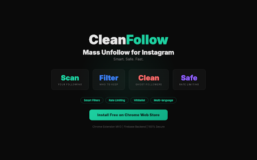 CleanFollow - Instagram Unfollow Manager :: Intelligently manage your Instagram follows with bulk unfollow features, smart filters, and a freemium SaaS model