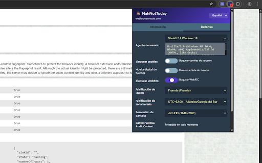 NahNotToday Privacy & Security :: Protects your privacy by spoofing browser fingerprinting methods like canvas, WebGL, audio, screen resolution, and other tracking.
