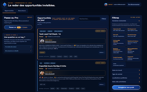BipJob - Les opportunités tech cachées. :: Repère les opportunités tech publiques visibles sur LinkedIn, les transmet à BipJob et affiche celles adaptées à tes filtres.