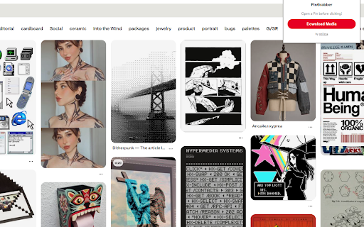 PinGrabber :: Downloads animations (WebM), videos (MP4), and images (JPG) with a shortcut (Alt+P).