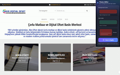 Çorlu Matbaa App :: Web sayfalarındaki çorlu matbaa içeriklerini daha iyi incelemek için arkaplan ve yazı renklerini istediğin gibi ayarla