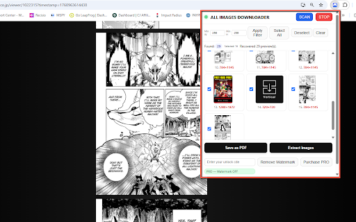 All Images Downloader :: Scan a page for images (with auto-scroll), preview, filter/select, save to PDF or extract images individually.