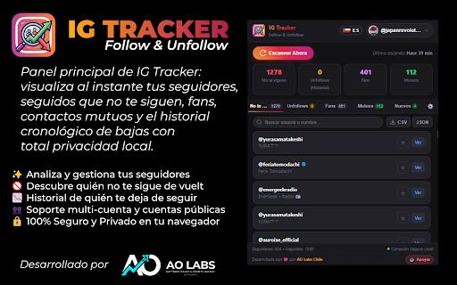 IG Tracker - Follow & Unfollow :: Rastrea quién no te sigue de vuelta, quién te dejó de seguir y gestiona múltiples cuentas en Instagram con privacidad 100% local.