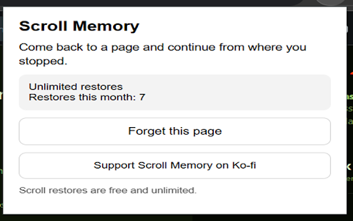 Scroll Memory :: Remembers where you stopped reading and restores your position automatically. Free and unlimited.