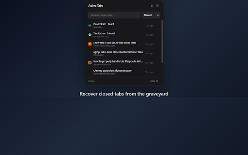 Aging Tabs :: Auto-close inactive tabs with visual aging feedback and a searchable graveyard