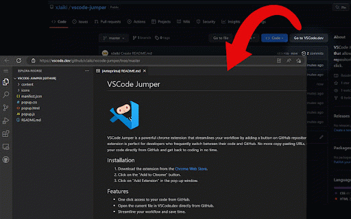 VSCode Jumper :: VSCode Jumper is a chrome extension that allows you to open your GitHub repositories in VSCode.dev with just one click.