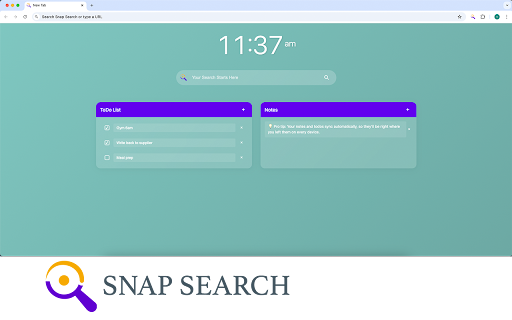 Snap Search New Tab :: Custom new tab page with a search bar, notes, and todo list