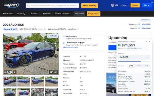 Just Auction Calculator :: Calculates delivery and tax for vehicles on IAAI and Copart.