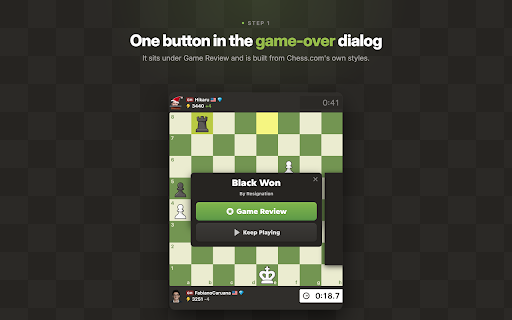 Stockfish Continue to Play :: After a game ends on Chess.com, continue the position vs Stockfish AI on the same page. One click, automatic.
