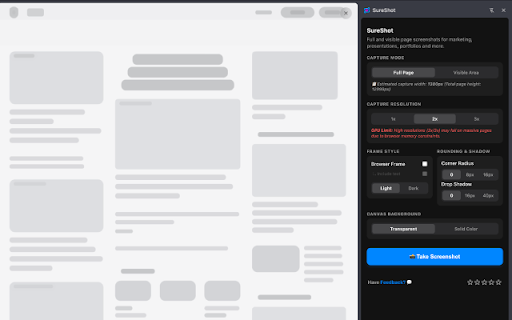 SureShot :: One-click native full-page screenshots with beautiful browser borders, drop shadows, and high-res scaling.
