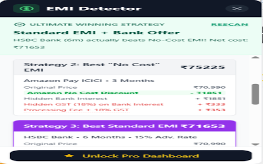 TrueCost: Smart EMI Analyzer :: Calculates true EMI costs, exposes hidden fees, and optimizes rewards on E-commerce checkouts.