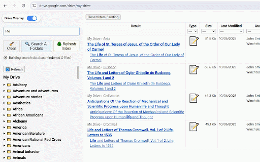 Google Drive Search Overlay :: Adds instant full-text search and a collapsible folder tree to Google Drive.