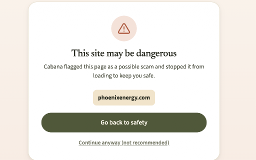 Cabana: Stay safe online :: Automatically stops phishing links and scams while you browse