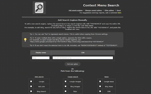 Context Menu Search :: Use the right-click context menu to search selected text with different search engines instantly.