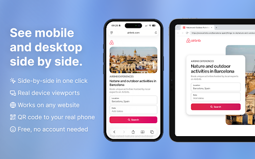Dual Preview: Mobile View & Responsive Tester :: See mobile and desktop views side-by-side. The ultimate responsive web tester and mobile simulator for faster frontend workflows.