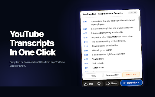 PixScript — YouTube Transcript & Subtitle Downloader :: Get transcripts from YouTube videos & Shorts in one click. Copy text, download TXT or SRT subtitles. Free.
