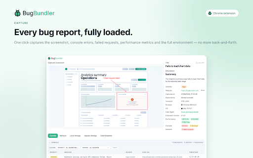 BugBundler :: Streamlines and improves the quality of bug reporting by capturing comprehensive context with a single click.