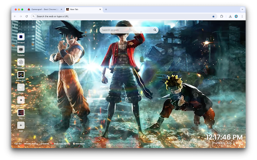 Naruto Luffy and Son Goku Live Wallpaper :: Unite legends in your Chrome with Naruto Luffy and Son Goku Live Wallpaper — an epic animated new tab featuring...