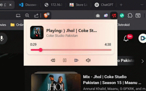 Music Controller :: Control and seek music playing in any Chrome tab from a popup. Supports Youtube only.