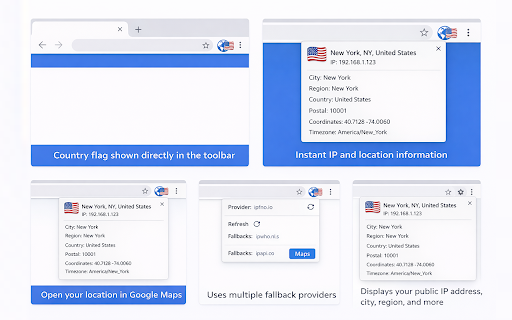 IP Flag & Location :: Shows your public IP and location. Toolbar icon becomes your country flag.