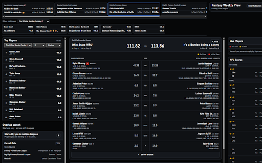 Fantasy Football Sunday Companion :: Live multi-league fantasy football dashboard with ESPN, Sleeper, Yahoo, NFL scores, GameCast, standings, player logs, and more.