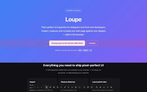 Loupe — Pixel-Perfect UI Inspection :: Inspect, measure, and analyze any web UI. Box model, computed CSS, layout grids, rulers, color picker, responsive mode.