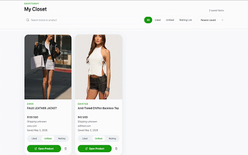 SaveToBuy :: Save clothing products into one unified closet.