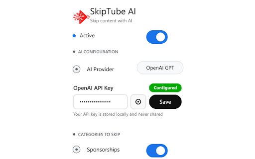 SkipTube AI :: Automatically skip sponsorships and irrelevant content in YouTube videos using AI