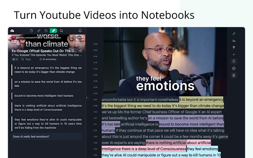 Youtube Highlighter & AI Summary - Web Highlights :: Highlight & annotate YouTube transcripts. Create AI summaries and transform videos into organized, searchable notes & annotations.